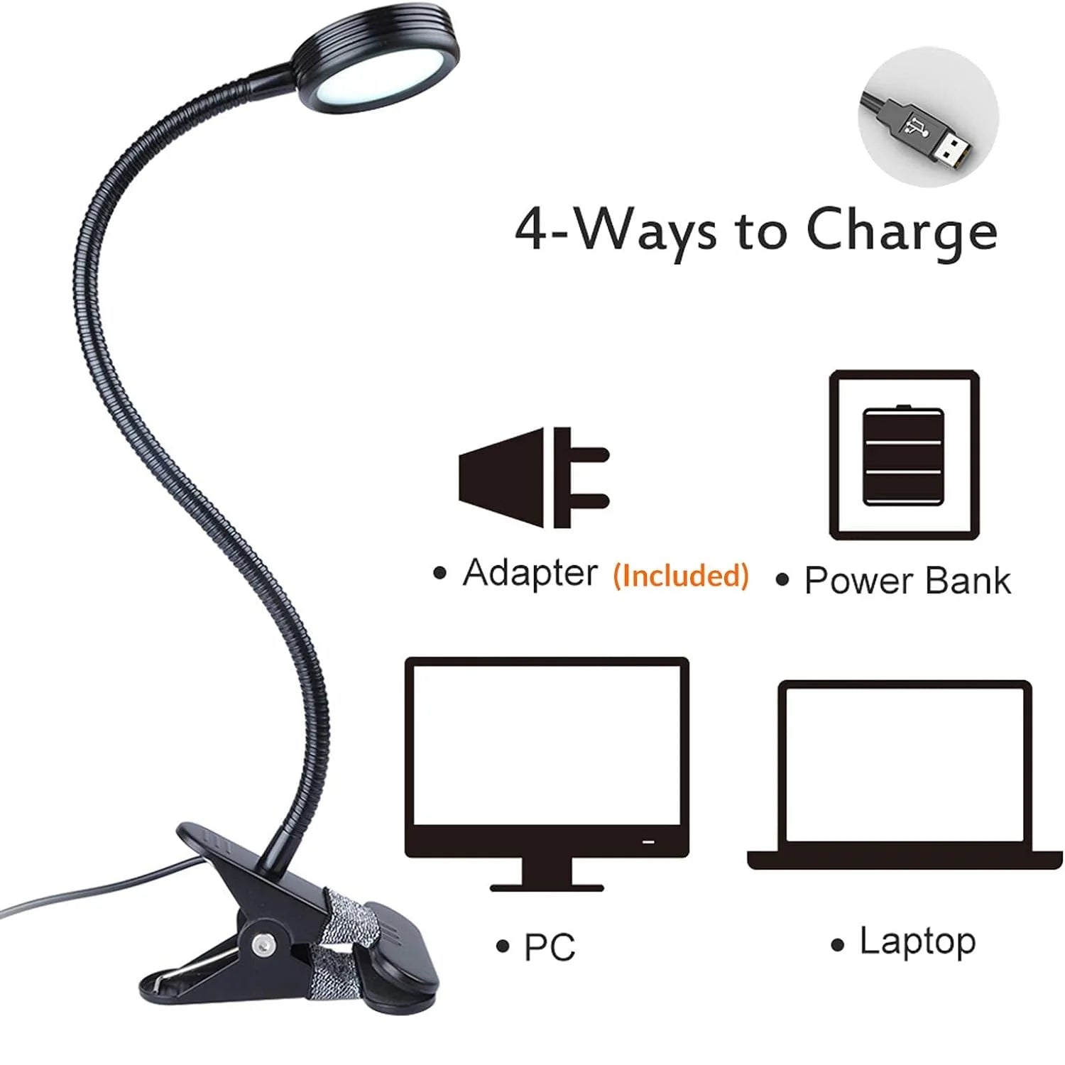 LED Clip Reading Light - 3 Colors, 5 Brightness Levels