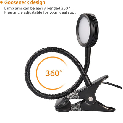 LED Clip Reading Light - 3 Colors, 5 Brightness Levels